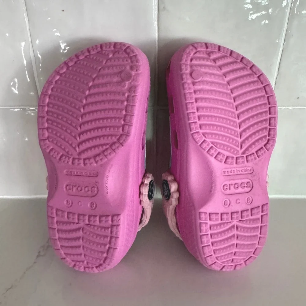 Crocs Disney Princess Clogs Girls Size 8/9 Pink Ariel Cinderella Rapunzel